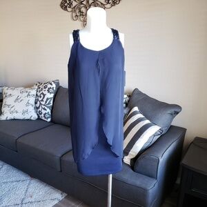 EN Focus Studio Navy Blue Sequin Strap Dress Sz 4